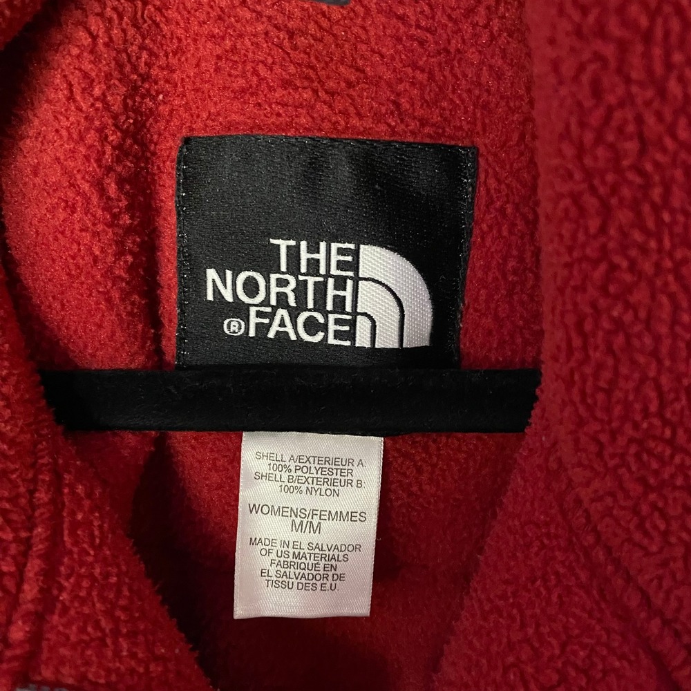 The North Face Denali Fleece Jacket Womens Medium Red Grey‎ Full Zip Mock Neck - Picture 5 of 7